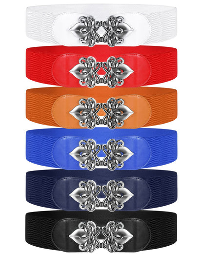 SATINIOR 6 Pieces Women Wide Stretchy Waist Belt Retro for Dress Elastic Belt with Buckle PU Leather Vintage