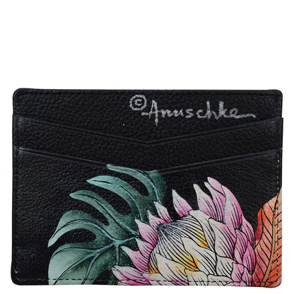 Anuschka Women’s Hand-painted Genuine Leather Credit Card Case - One Open Pocket, Four Card Holders - Island Escape Black