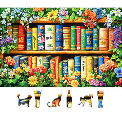 MINIWAN 500 Piece Jigsaw Puzzles for Adults & Seniors - Garden Library Floral Bookshelf Puzzle, 23"x15" Adult Puzzle with Letters on Back, Unique Shaped Pieces, Home Decor & Gift