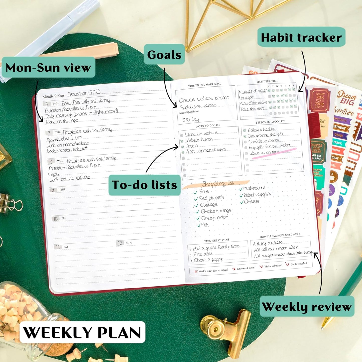 Legend Planner – Weekly & Monthly Life Planner to Hit Your Goals & Live Happier. Organizer Notebook & Productivity Journal. A5 (Red)