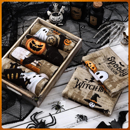 Ganeen 6 Pcs Halloween Kitchen Towels Dwarfs Cobwebs Witches Castles Dish Towels Fiber Fingertip Hand Towel Decorative Tea washtowels 14.2 x 21.3 Inch for Decorative Bathroom Holiday (Goth)
