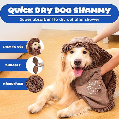 Dog Towel Microfiber, Coffee | Super Absorbent, Fast Dry, Hand Pockets, Large & Small Dogs, Machine Washable