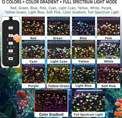 24/7 LED Aquarium Light for 24-30 Inch Plant & Fish Tank IP68, 12-Color & Gradient & Full Spectrum with Sunrise-Daylight-Moonlight, Auto On/Off, Brightness, Extendable Brackets for Freshwater
