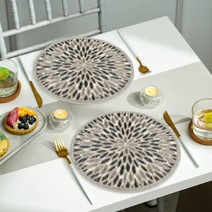 Beaded Charger 13" Round Floral Marigold - Silver Dark Grey Placemat for Dining Table, Holiday & Christmas
