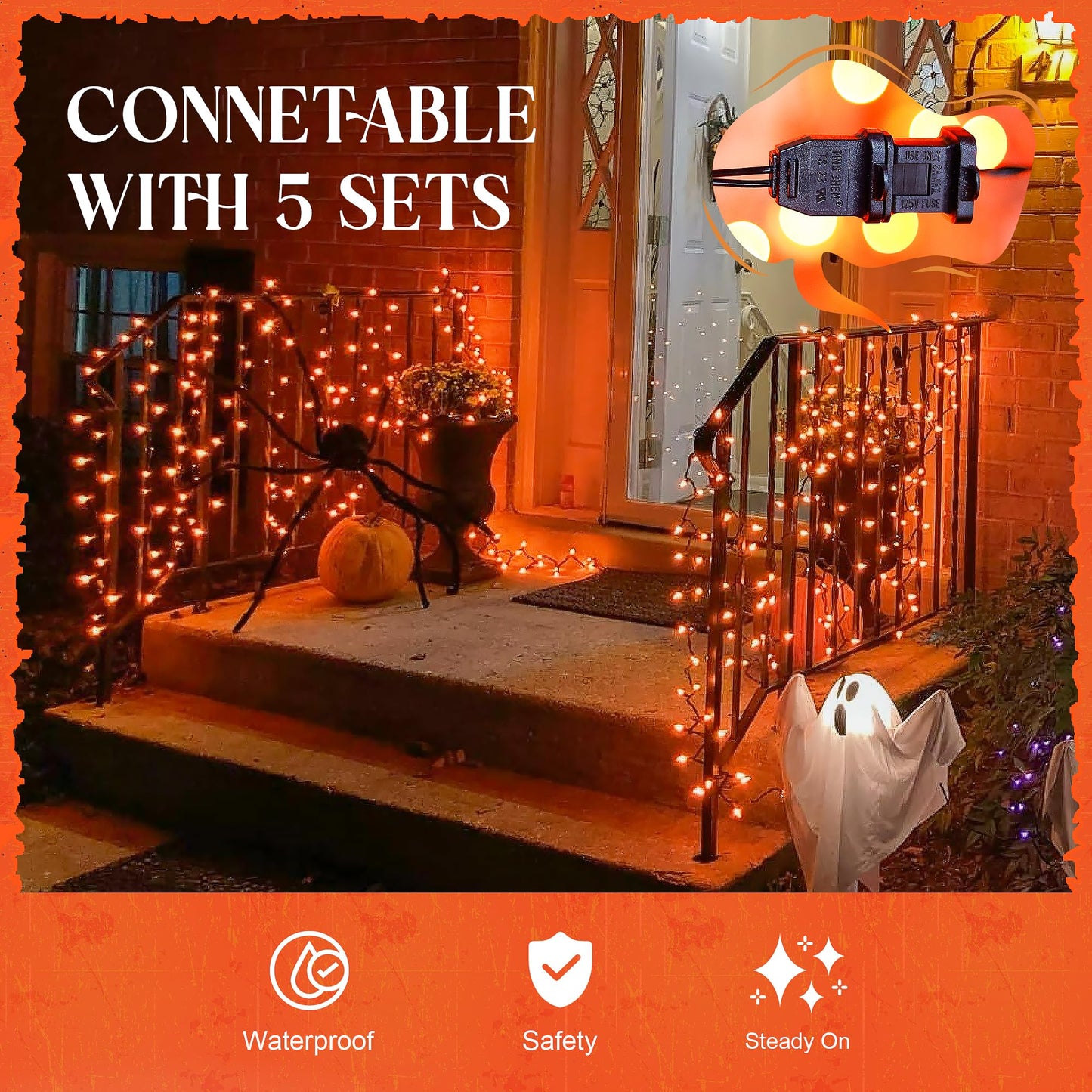 woohaha Outdoor Halloween Lights(23 Feet,100 Count)-Incandescent Orange Christmas Lights with Black Wire,Mini Orange String Lights Connectable for Patio,Garden,Tree,Party, Halloween Decoration