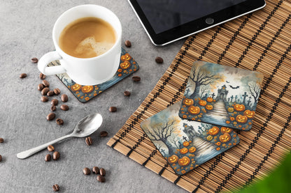 Caroline's Treasures Marigold Spooky Halloween Foam Coaster Set of 4 Cup Coasters for Indoor and Outdoor, Coaster for Tabletop Protection, Anti Slip, Mouse pad Material