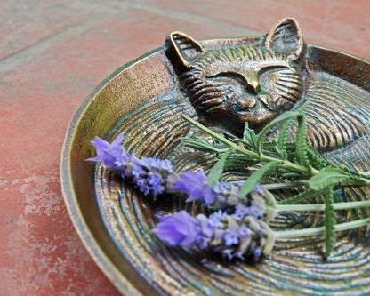 Antique Brass Cat Dish - Small Tray, Handcrafted Gift for Pet Lovers, Perfect for Cat Owners - Jewelry Ring Keepsake Trinket Tray