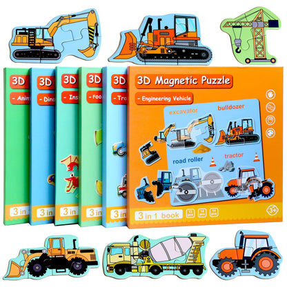 Magnetic Puzzles for Kids Ages 1-3, Travel Toddler Puzzles Ages 2-4 Year, Excavator Refrigerator Magnet for Kids Learning Gift for Road Trip