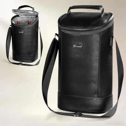 Tirrinia 2 Bottle Wine Carrier Bag, Insulated Wine Tote Cooler Bag with Shoulder Strap, for Travel, Picnic, BYOB & Christmas - Perfect Gift for Wine Lovers, Black