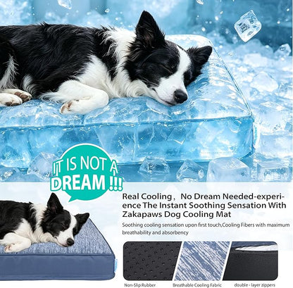 Cooling Dog Bed for 2XL Large Dogs - Orthopedic Pet Beds with Memory Foam, QMAX>0.5, Waterproof Removable Washable Cover for Hot Weather, Wander Blue, 47" L x 29" W x 3" H