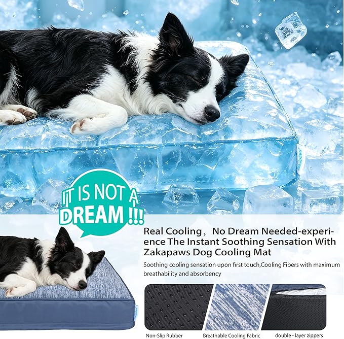 Cooling Dog Bed for X Large Dogs - Orthopedic Pet Beds with Memory Foam, QMAX>0.5, Waterproof Removable Washable Cover for Hot Weather, Wander Blue, 41" L x 27" W x 3" H