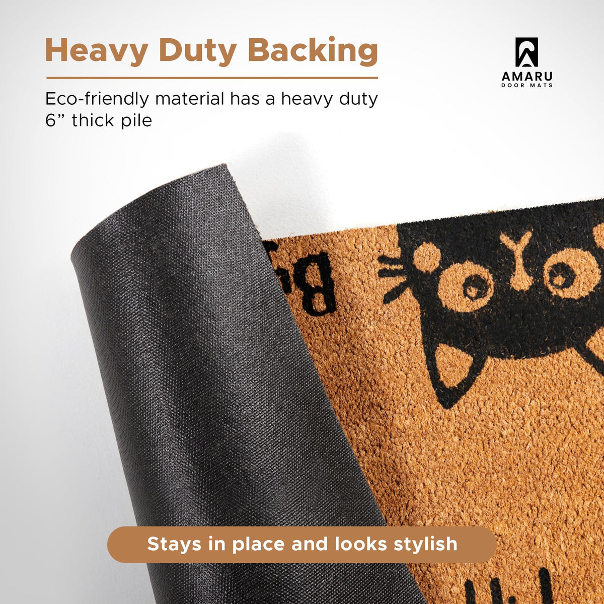 Hi-Bye Cat - 17"x29" - Coir Door Mat with Heavy Duty Backing - Welcome Mats for Entryway, Porch - Anti-Slip PVC & Coconut Fiber Surface - Natural Home Accessories, Minimalist Original Design