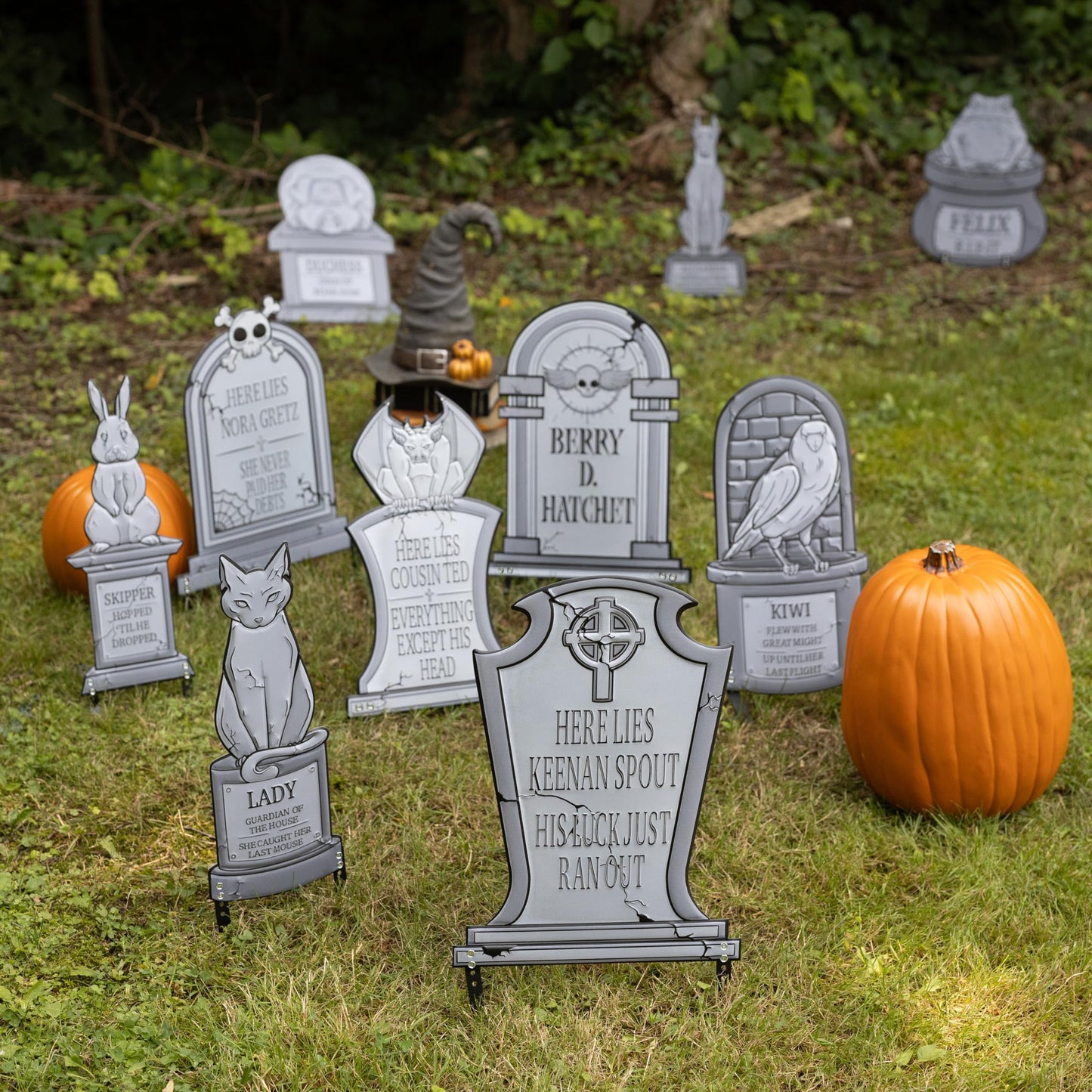 3-D Metal Halloween Ghost XL 17" Tombstone w Stakes-RIP Cousin Ted(Gargoyle)-Durable, Rustproof, UV Raised Printing-Upgrade Your Haunted House Party Cemetery Lawn Decor-No More Flimsy Foam Graveyards