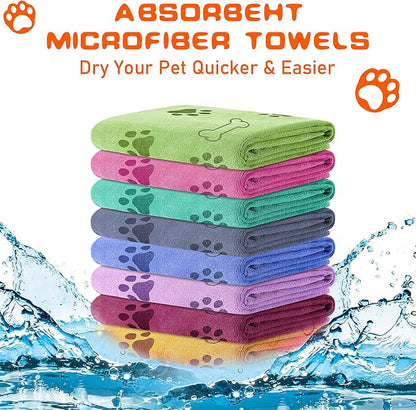 8Pcs Dog Towels for Drying, 55 x 28 Inch Quick Drying Pet Bath Towels Bulk Colorful Pet Grooming Towel Absorbent Microfiber Towel for Small Medium Large Dog Puppy Cat
