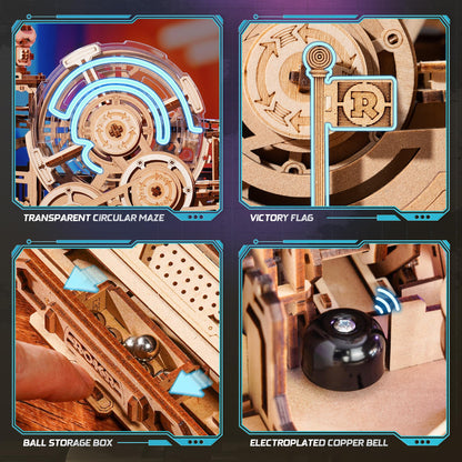 ROKR 3D Wooden Puzzles for Adults Miniature Marble Run Building Toys,DIY Pinball Machine Model Kits-Gear Ball Challenge EGC01