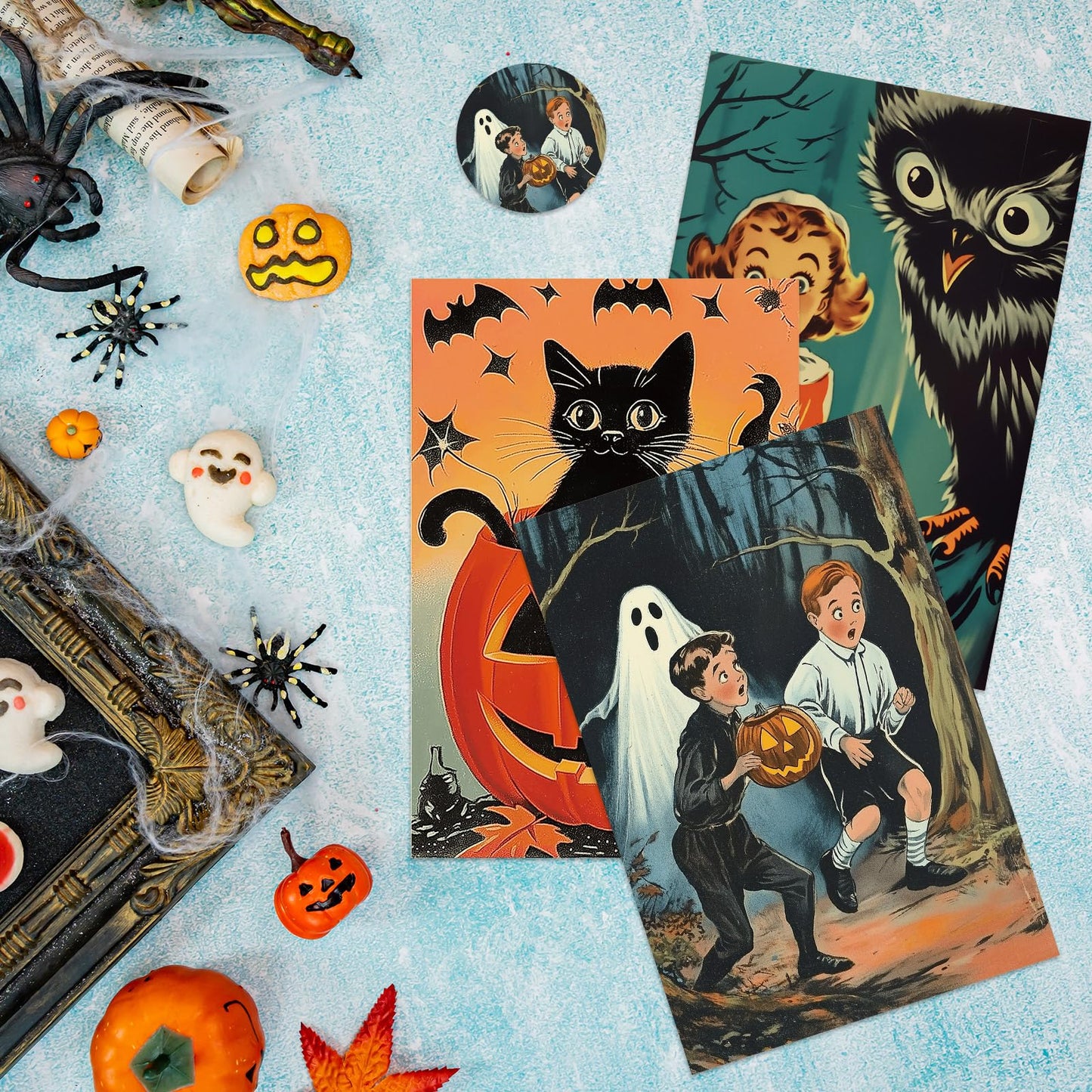 Whaline 33 Pack Halloween Cards Vintage Cartoon Greeting Cards with Envelopes Stickers Glue Stick Blank Note Card for Party Invitations, 4 x 6 Inch