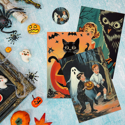 Whaline 33 Pack Halloween Cards Vintage Cartoon Greeting Cards with Envelopes Stickers Glue Stick Blank Note Card for Party Invitations, 4 x 6 Inch