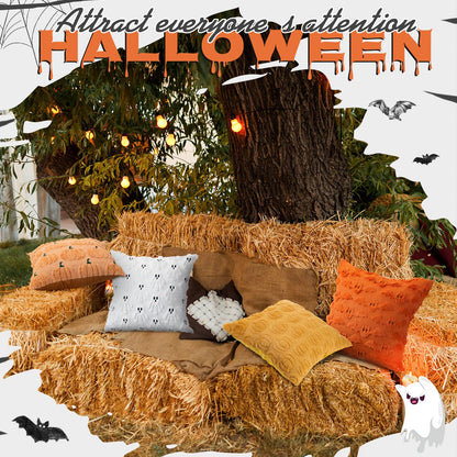 Breling 4 Pack Halloween Throw Covers 18x18 Inch Soft Plush Ghost Bat Fall Pumpkin Faux Fur Wool Couch Cushion Case for Sofa Couch Living Room Halloween Autumn Farmhouse Home Decor