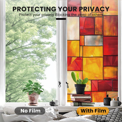 AOHMPT Stained Glass Window Privacy Film Static Cling - Rainbow Glass Decorative Sun Blocking Window Covering, Non-Adhesive Removable Stickers for Home & Office, 17.5" x 39.3"