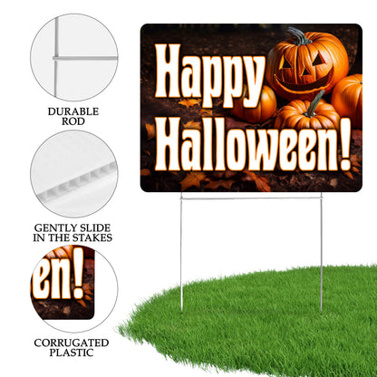 Large Happy Halloween Yard Sign Home Outdoor Lawn Decoration With Stakes Full Moon Bats Scary Spooky Decor 17x13 Inch