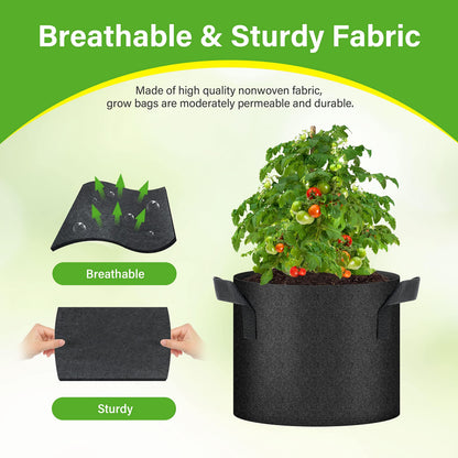 HealSmart 6-Pack 5 Gallon Grow Bags, Nonwoven Aeration Fabric Pots with Handles, Cloth Plant Pots, Suitable for Garden Fruits, Vegetables, Tomato and Flowers, Black