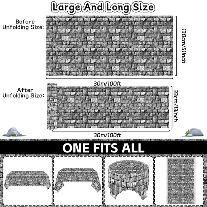 party greeting Brick Stone Wall Tablecloth Roll Disposable Stone Wrapping Plastic Table Cover Castle Backdrop for Halloween Western Birthday Medieval Party Decoration Favors Supplies 100FT x 51 Inch