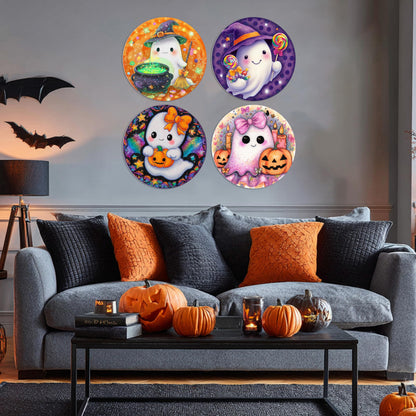 TracyArt Halloween Wall Decor, Horror Gifts - Cute Ghosts, Halloween Poster, Horror Decor, 4 pcs 12"