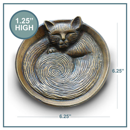 Antique Brass Cat Dish - Small Tray, Handcrafted Gift for Pet Lovers, Perfect for Cat Owners - Jewelry Ring Keepsake Trinket Tray