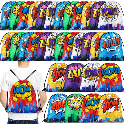 Kajaia Hero Party Favors Bags Comic Heroes Drawstring Backpacks Goodie Candy Gift Bags for Back to School Birthday Party Supplies(18 Pcs)