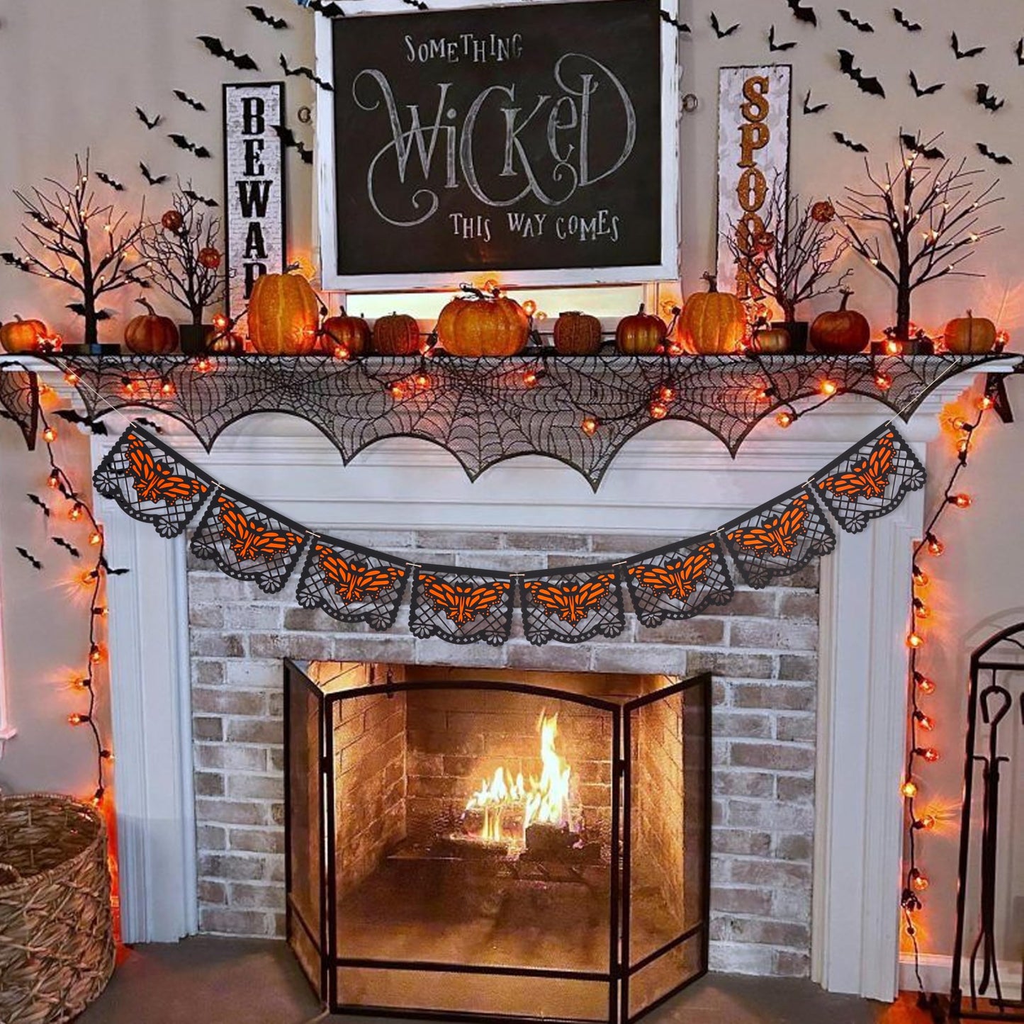 Spooky Bat Banner Halloween Theme Party Decorations,Bohemian Scary Bat Cutout Garland,Spooky Holiday Mantel Hanging Decorations,Halloween Bats Banner Photo Backdrop