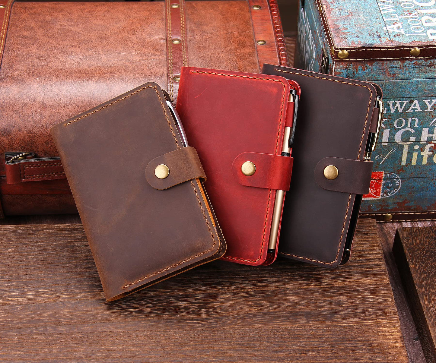 Fasjosma Leather Journal Cover for 3.5"x5.5" Hardcover Notebook, Rustic Handmade Leather Notebook Cover Compatible with Moleskine, Pocket-Sized Hardcover Notebook, Brown