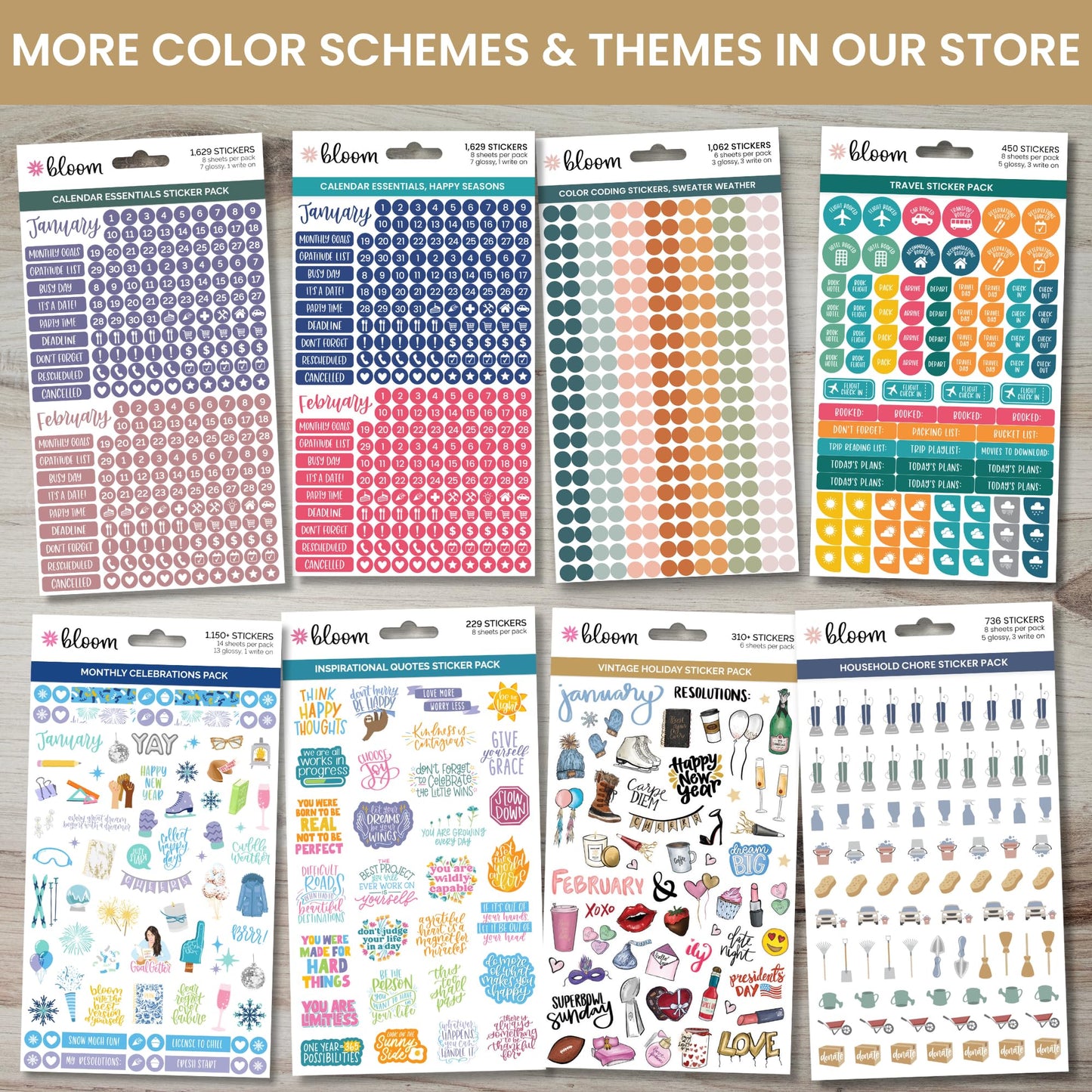 bloom daily planners Muted Neutrals Calendar Essentials Planner Stickers - 8 Sheets, 1629 Stickers Per Pack! - Color Coordinating Monthly Headings, Dates, Icons, Etc. - Aesthetic Boho