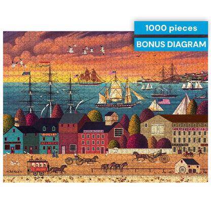 Buffalo Games Charles Wysocki - Hoopla at the Harbor - 1000 Piece Jigsaw Puzzle - Adult, 26.75 x 19.75 in - Includes Poster - Adult Jigsaw Puzzles