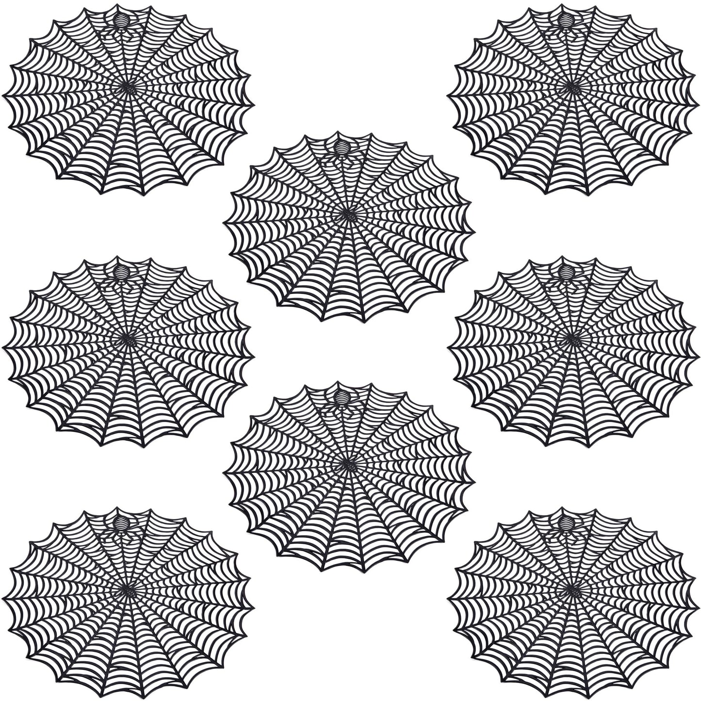 8 Pcs Halloween Spider Web Placemats- 15" Heat Insulation Halloween Placemats Spider Web Table Mats- Hollow Out Spiderweb Coasters Placemat for Dining Table Halloweens Decoration (Black)