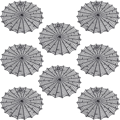 8 Pcs Halloween Spider Web Placemats- 15" Heat Insulation Halloween Placemats Spider Web Table Mats- Hollow Out Spiderweb Coasters Placemat for Dining Table Halloweens Decoration (Black)
