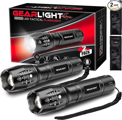 LED Flashlight High Lumens, Mini Tactical LED Flashlight 2 Pack, 5 Modes Zoomable Beam, Battery Powered (Batteries Not Included) for Camping, Hunting, Home & Emergency, Compact Small LED Flashlight