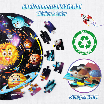 SYNARRY Solar System Floor Puzzles for Kids Ages 4-8, Large 70 Piece Jigsaw Puzzles for Kids Ages 4-6, Space Planet Astronaut Toys Puzzles, Preschool Learning Toys, Easter Basket Stuffers for Boy Girl