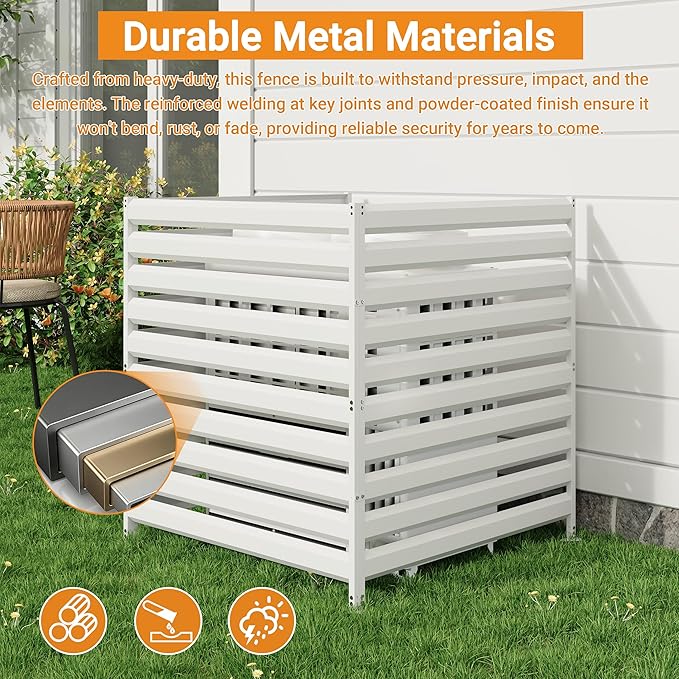CJF Outdoor Privacy Screens, 42" H x 38" W Metal Air Conditioner Fence Panels, Pool Equipment Enclosure, Trash Can Screens Fence Kit for Outside Backyard Patio(Withe/3-Panel)