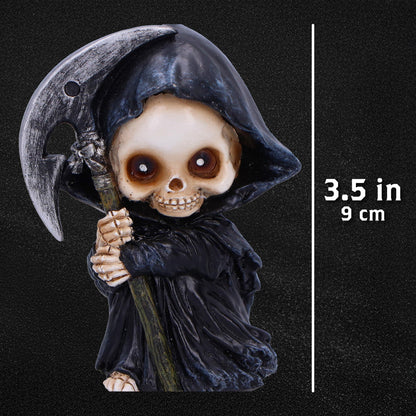 Nemesis Now Trio of Terror Mini Grim Reaper Figurines, Set of 3 Gothic Skeleton Statues, 3.5 Inch Halloween Decor for Shelves Desks and Creepy Gifts