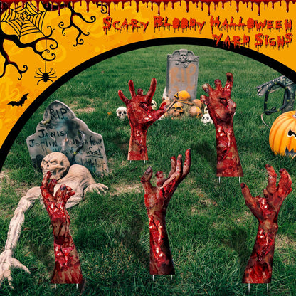 Blosssound 5 Pack Halloween Hands Yard Signs with Stake Scary Themed Halloween Lawn Decoration Ghost Hand Yard Stake for Outdoor Yard Lawn Garden Haunted House Decor