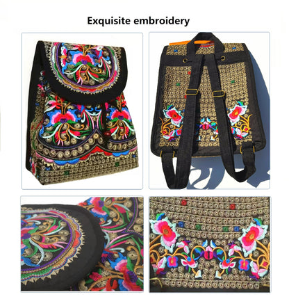 levayhill Women Vintage Embroidery Ethnic- Backpack- Flower Shoulder Bag Purse,Fashion Handbag Small Drawstring Casual Travel Daypack (Embroidered Backpack)