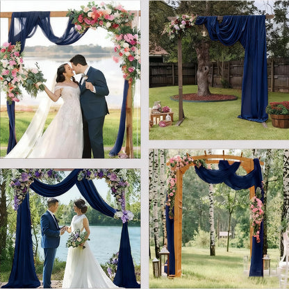 Wedding Arch Draping Fabric, 2 Panels 6 Yards Navy Blue Sheer Backdrop Curtain Window Scarf Valance for Table Event Party Home Decorations（2 Panels）, Navy Blue