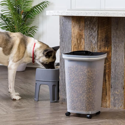 IRIS USA Pet Food Storage Container 25 lbs, Premium 60% Improved Airtight Seal with Air Valve, 2 Cup Scoop, Removable Wheels, Easy to Open - Made in the USA, Black