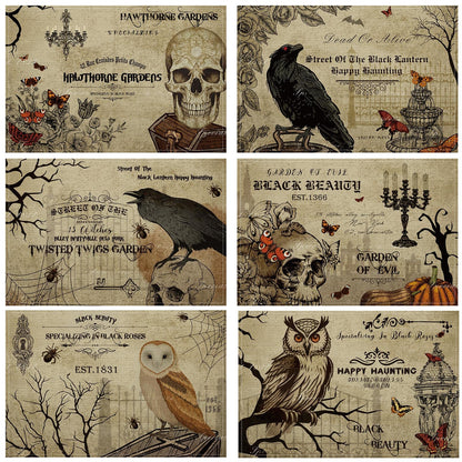 Umigy 6 Pcs Halloween Placemats 12"x18" Gothic Bat Placemats Kitchen Decoration Washable Witch Place Mats Rectangle Skull Table Mats for Halloween Dining Table Accessories(Poster Style)