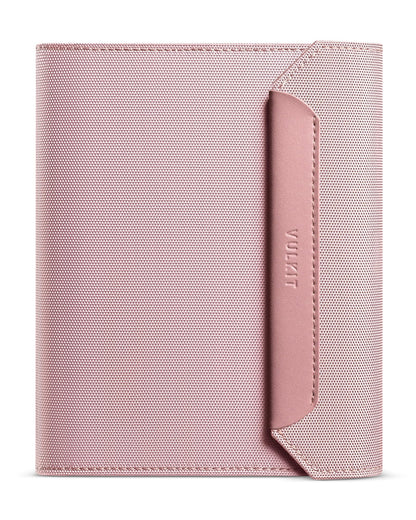 VULKIT RFID Blocking Leather Passport & Card Holder, Dual Person Travel Passport Wallet with Secure Magnetic Closure, Pink