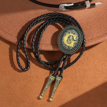 Sintcach Bolo Tie for Men Women, Western Cowboy Initial Letter Bolo Ties, Vintage Leather Necktie Western Accessories Cowboy Gifts, G
