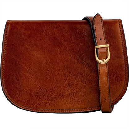 Time Resistance Leather Crossbody Bag for Women - Shoulder Messenger Purse (Cognac Brown) - Gift Box Included