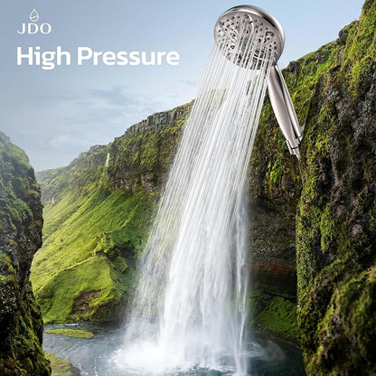 JDO Shower Head with Handheld, High Pressure Handheld Shower Head 6 Settings, Detachable Set with Stainless Steel Hose and Shower Bracket (Brushed Nickel)
