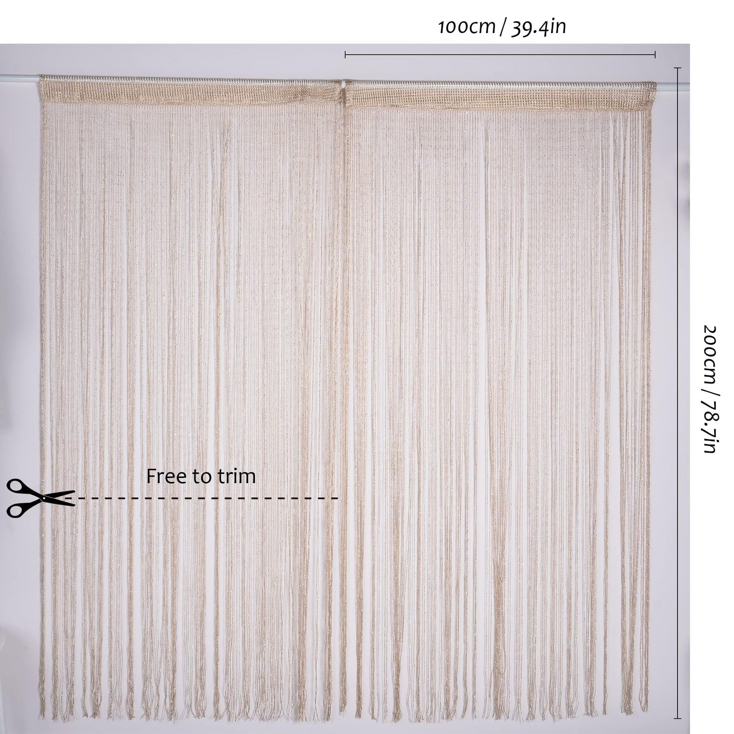 Vagasi 2 Pack 39 x 79 Inch String Curtains for Doorways Room Divider Curtains Hippie Room Decor Hanging Beaded Curtains for Bedroom Closet Door, Champagne
