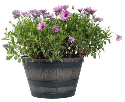 Gardenised Rustic Wood- Look Plastic Half Barrel Flower Pot Bucket Planter, Pack of 4